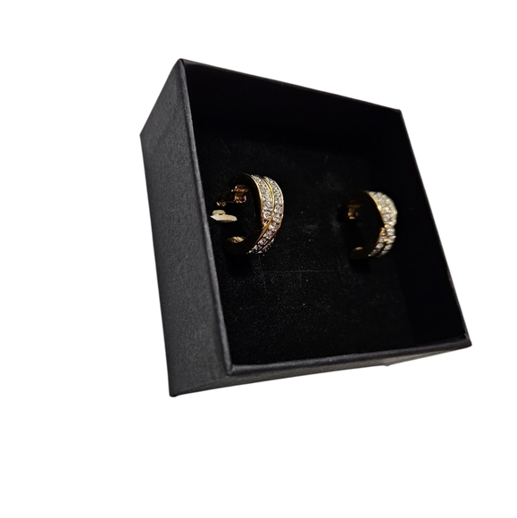 Swarovski Gold Crossover Crystal Hoop Earrings - Picture 3 of 8